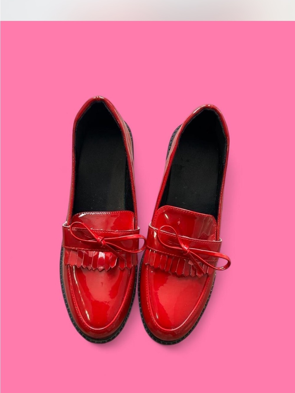 Red Patent Fringe Loafers for Women